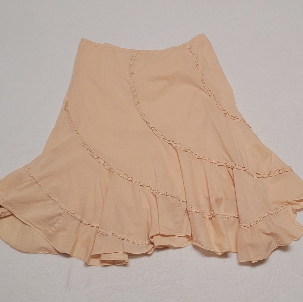 Charlotte Russe Vintage Cream Tiered Asymmetric Ruffle High Waisted Midi Skirt L - Picture 6 of 10